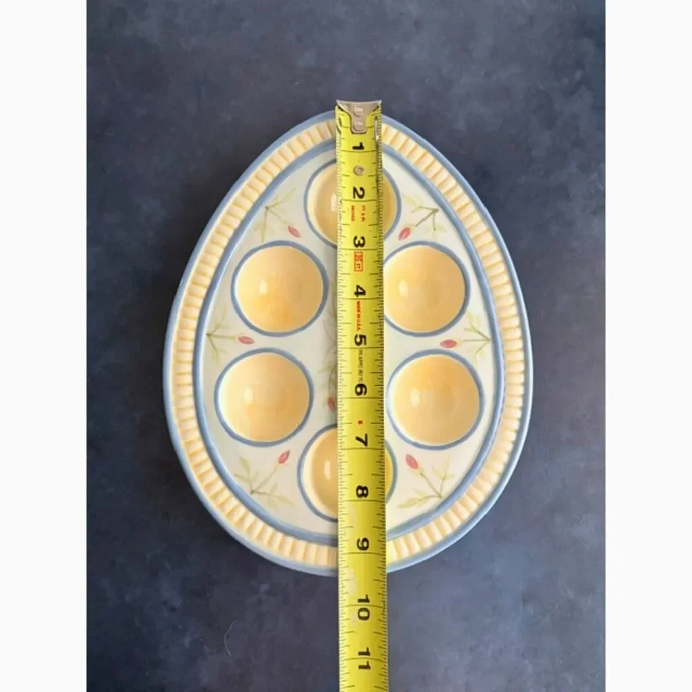 Capriware Hand Painted 6 Egg Deviled Egg Platter Floral Ceramic Tray 9.5